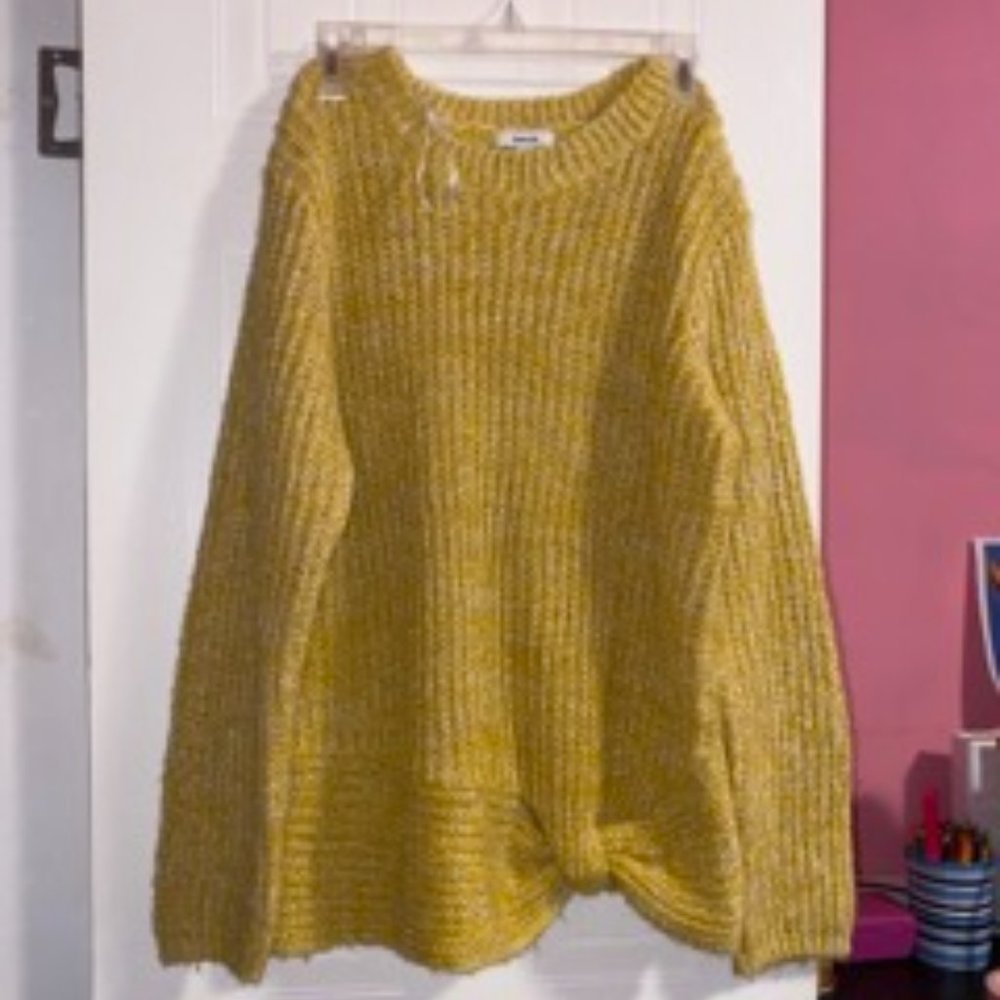 Yellow Kensie Sweater with a Side Ribbon Knot